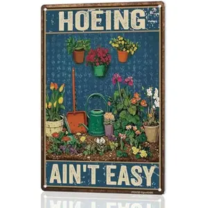 Funny Garden Sign – Hoeing Ain’t Easy | 12x8″ Vintage Metal Sign for Outdoor Garden Decor - Comical Gardening Gift for Women & Plant Lovers, 2485