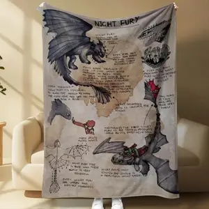 How to Train Your Dragon Toothless Sketch Fleece Blanket - Night Fury Art Design with Slogan Print, Soft Warm Cozy Throw for Fantasy Lovers & Movie Fans - Perfect Birthday Gift, Dorm Decor & Travel - Modern Aesthetic Style