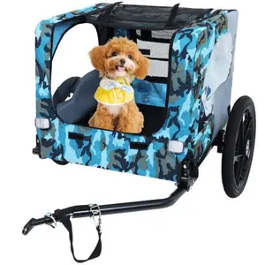 Blue/Grey Pet Bike Trailer with Safety Belt & Reflective Strips, Heavy Duty Foldable Dog/Cargo Carrier Cart with 16" Wheels & Universal Hitch for Bicycles