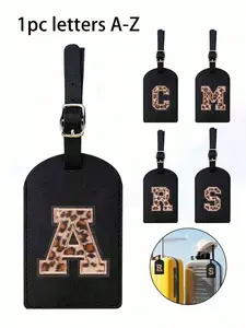 1 TSA-certified luggage tag, made of PU leather, leopard print, letters A-Z optional, with privacy cover, can be used as a business card or travel backpack tag, unisex, travel essential, travel bag, travel gear, back-to-school season, letter print