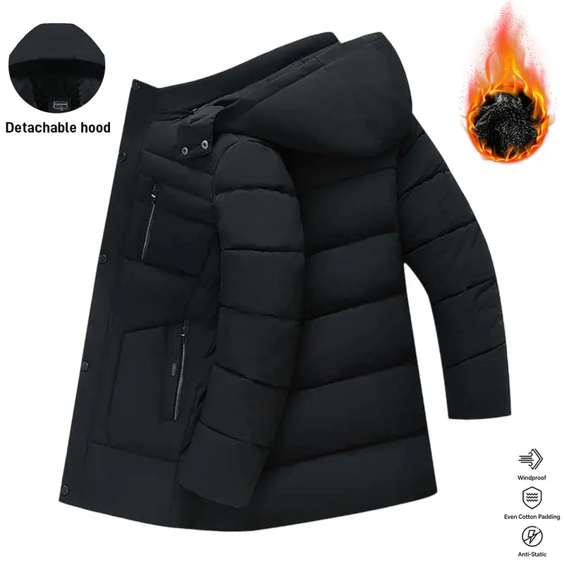Men's Mid-Length Casual Fashionable Jacket - Detachable Hood, Windproof, Winter Warm-Lined, Plain Polyester, Pull-On Longsleeve Daily Jacket Coat, Menswear Top Outerwear Men's Mid-Length Casual Fashionable Jacket - Detachable Hood, Windproof, Winter Warm-Lined, Plain Polyester, Pull-On Longsleeve Daily Jacket Coat, Menswear Top Outerwear