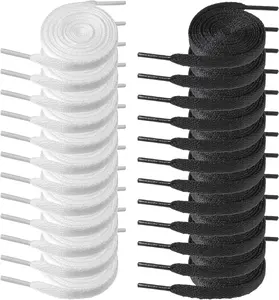 12 Pairs Flat Shoelaces – 47" Sneaker Shoe Strings for Men & Women (Black & White) Footwear