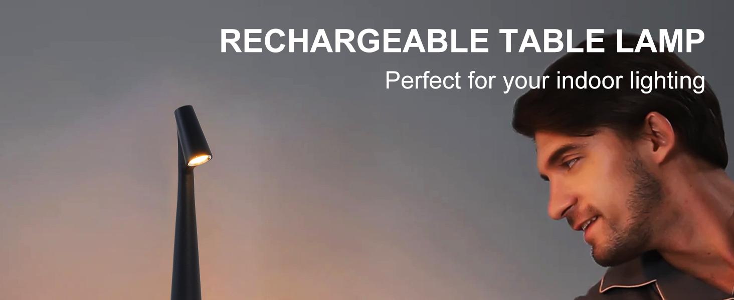 Rechargeable Touch Table Lamp, Waterproof Battery Operated Desk Light, 3 Level Dimmable Brightness for Bedroom Living Room Nightstand Reading home commercial use