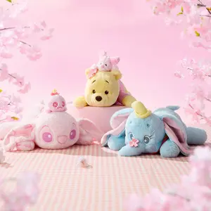 Disney Series Winnie the Pooh Stitch Dumbo Plush Figure – Sakura Pose Soft Toy Gift Versatile Huggable Pillow for Napping Gift for Kids Friends Valentine Gift for Girlfriends