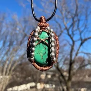 Turquoise X 925 Sterling Silver Sphere Wire Wrap Pendant