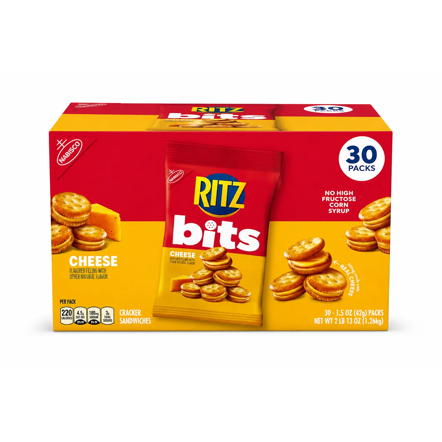 Ritz Bits Cheese Crackers - 30 Packs of 1.5 oz Each - No High Fructose Corn Syrup - Perfect for Snacking