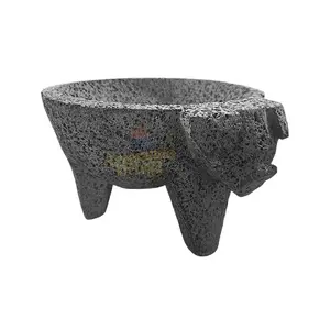 8 inch Molcajete Mortar and Pestle, Mexican Handmade with Lava Stone,Herb Bowl, Spice Grinder, Pill Crusher, Pesto Powder, Volcanic Stone Molcajete De Piedra Negra/Piedra Volcánica De 8 Pulgadas Kitchen Utensils Garlic Traditional Seasoning Serving