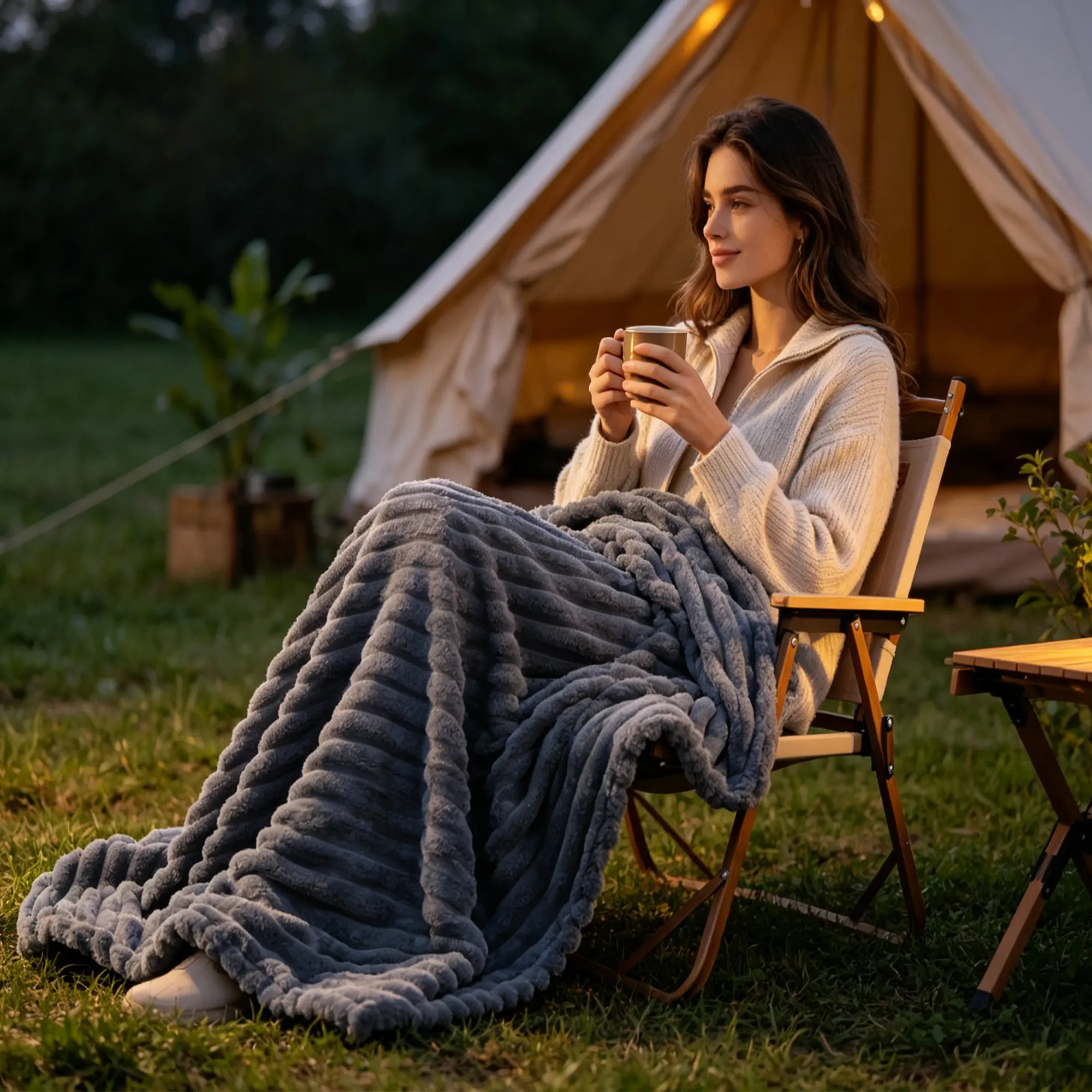Luxury Faux Rabbit Fur Shawl Blanket - Comfortable Striped Flannel, Soft and Warm, Ideal for Travel, Camping, Portable Travel Blanket, Airplane Blanket, a Must-Have Gift for Women to Stay Warm.