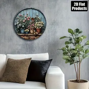A Wooden Round Plate Scrap Flower Pot Fork Theme Round Elegant Decoration For Home Bar Cafe Garden Gate Holiday Gift  20*20cm