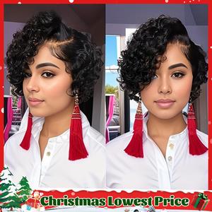 Chic Short Pixie Cut Curly Wave Wig For Women 6INCH 13X4X1 T-Part Lace Front 180% Density Remy Human Hair Natural Black Dealsforyoudays TikTokShopBlackFriday