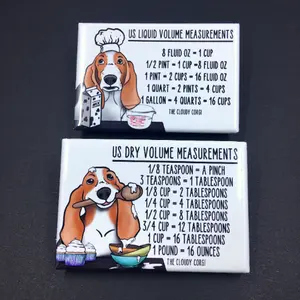 Basset Hound Kitchen Measuring Chart Magnet Set, Dog Baking and Cooking Conversion Table Magnets, Set of 2 (2x3") Handmade Magnets