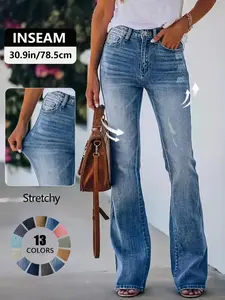 Women's Gradient Color Slim Fit Fashion Bootcut Jeans, Cat Eye Texture Washed Denim Mid Waist Stretchy Pocket Pants, Bohemian Style for All Seasons