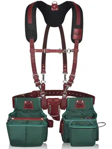 NUTUCH Green Nylon & Leather Tool Belt with Work Suspender and 21 Pockets for Carpenters, Electricians, and Handymen