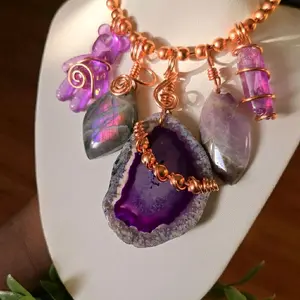 Purple Dreams Crystal Charm Necklace Pink Purple Labradorite Pure Copper ball chain