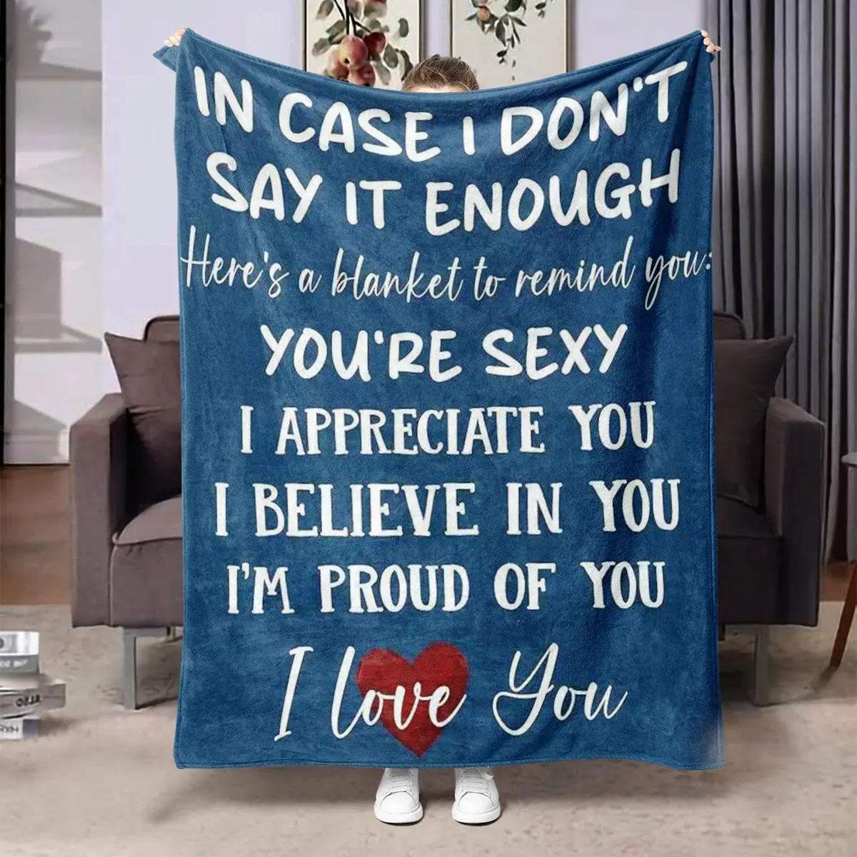 Letter & Love Pattern Slogan Print Flannel Blanket, Soft Comfortable Throw Blanket, Warm Napping Blanket for Home Office Travel, Gift for Boyfriend & Girlfriend