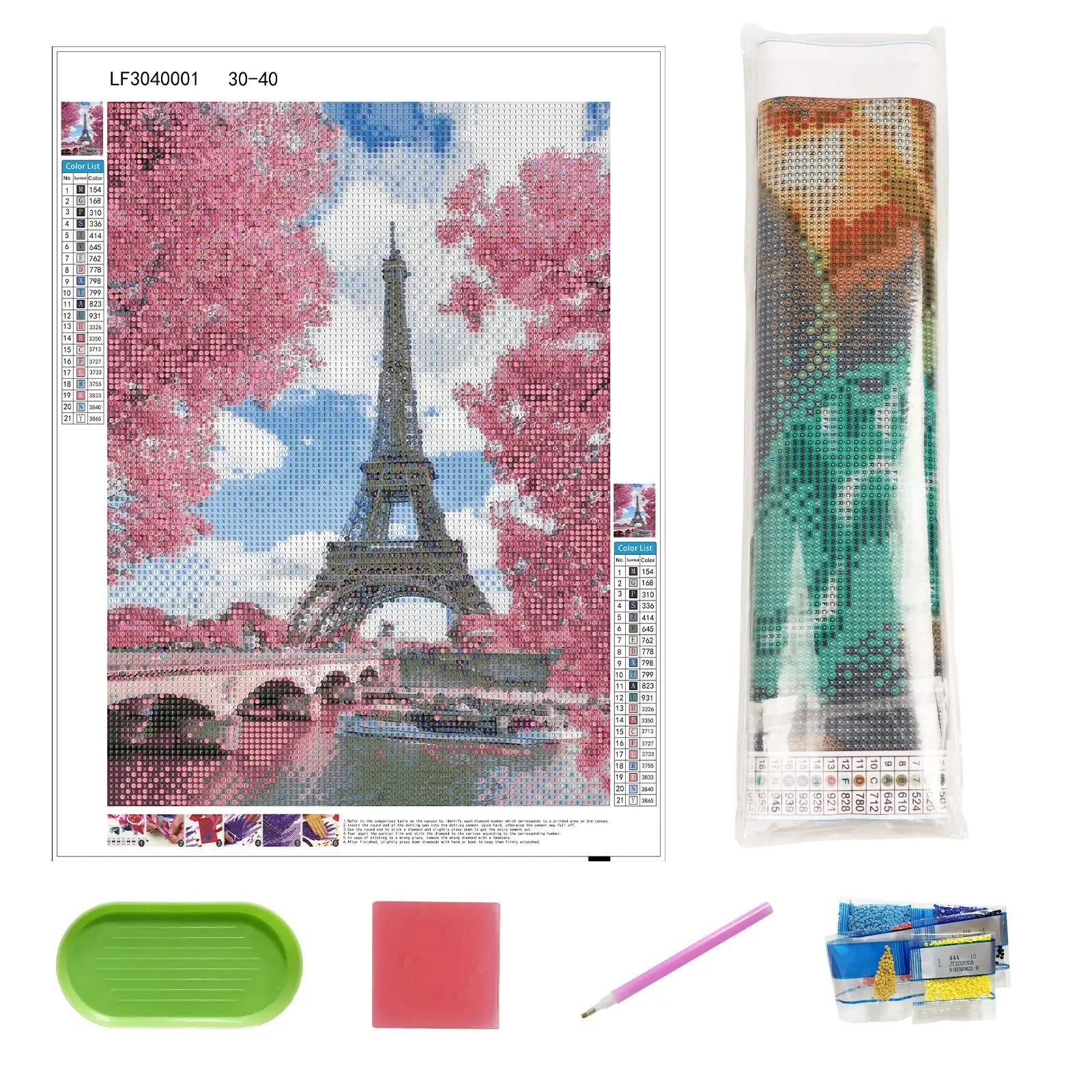 Landscape Diamond Painting Kits for Adults, 5D DIY Diamond Art Kits for Beginners, Full Drill Diamond Painting Kits, Home Decor, Eiffel Tower, Flowers