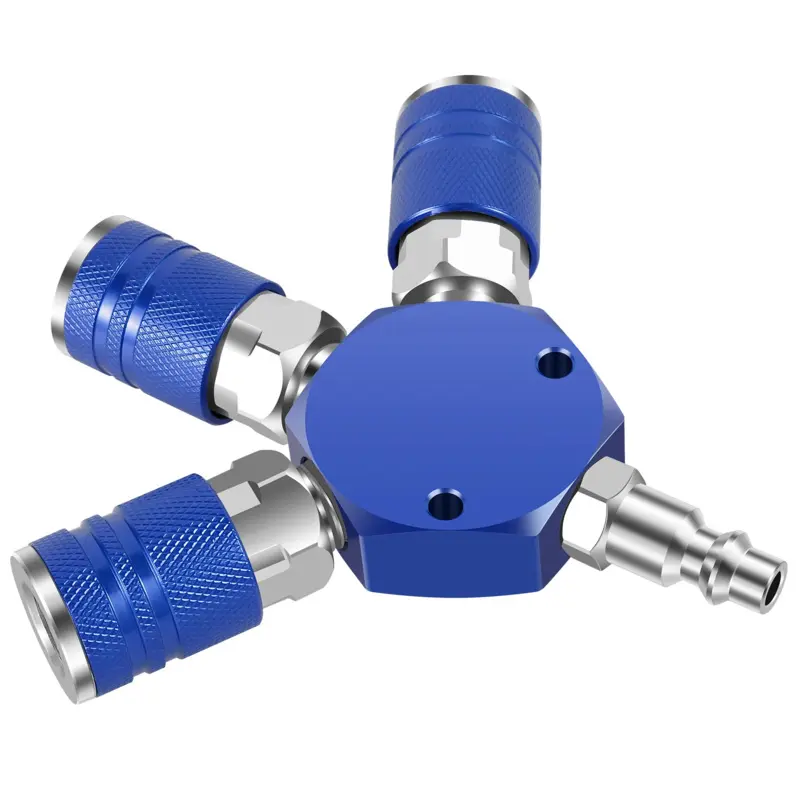 3-Way 1/4Inch Air Manifold with Coupler and Plugs Air Splitter Quick Connect Air Compressor Hose Fitting Air Hose Connector