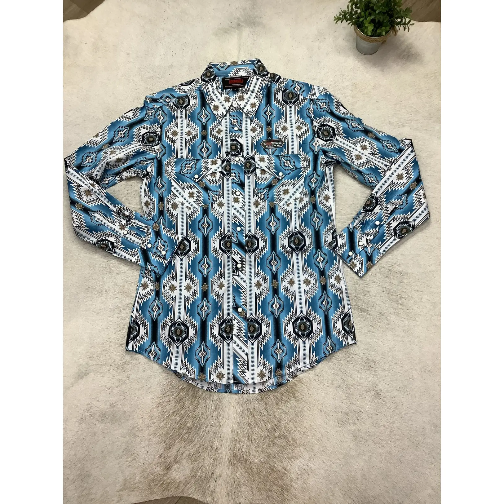 Men's Rock and roll B58 RRD Long sleeve 2 pkt aztec snap Turquoise