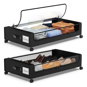 1/2 Pack Underbed Storage Boxes | Black & Gray Options | Silent Wheels | Dustproof Clear Window | Drawer Lightweight Bin | Easy Organizer for Apartments/Dorm/Bedroom