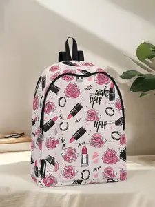Rose Lipstick Print Backpack, Fun Design, Fashionable Look, Spacious Storage, Ideal for School, Travel, Business Trips
