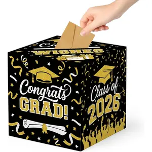 Graduation Decorations 2026 Card Box Holder, Class of 2026 Congrats Grad Gift Card Money Box for Graduation Party Supplies Table Decorations, 9x 9 x 9 inches