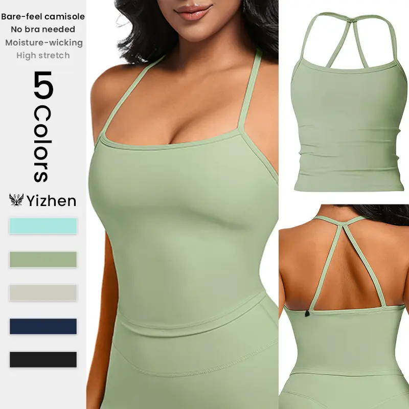 Women's Workout Tank Top, Square Neck Strappy Y-Back Athletic Apparel with Built-in Bra, Solid Dry Fit Fabric for Yoga & Gym, Activewear Clothes