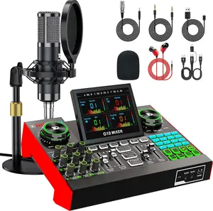 Podcast Microphone Bundle with Live Sound Board Audio Mixer, Podcast Equipment Bundle with 3.5Mm Condenser Microphone(P15) for Pc/Phone Live Streaming Singing Gaming, Voice Changer, Denoise tenlamp