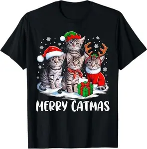 Merry Catmas Cat Christmas Lights Santa Christmas Cat Lover T-Shirt