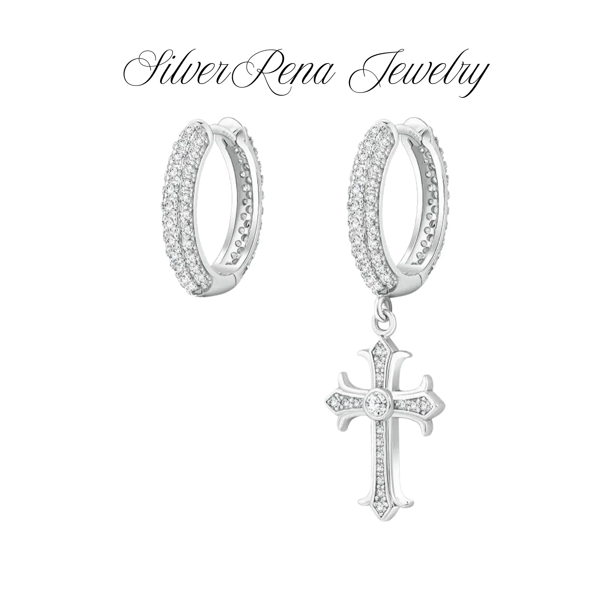 S925 Trendy Cross Earrings with Sparkling CZ Design, Stylish Hypoallergenic Unisex Ear Jewelry for Punk or Hip-Hop Lover, Spiritual Gift for Daily Wear