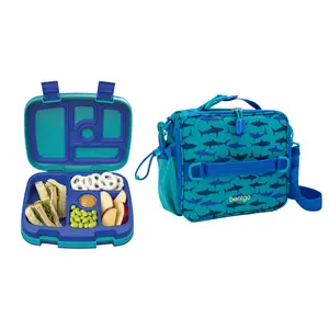 Bentgo Kids Prints Lunch Box & Lunch Bag Bundle - Ideal for Meal Prep on the Go, Lightweight Bento Style Tableware