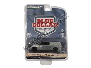 RAW CHASE 2023 Chevrolet Silverado 1500 Custom – Sterling Gray Metallic (Blue Collar Collection Series 13) Diecast 1:64 Model - Greenlight 35280F
