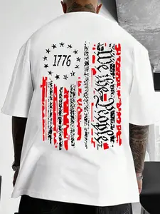 1776 American Flag Distressed T-Shirt for Everyday Wear, We The People 1776 Back Print Tee, Patriotic USA Flag 1776 Shirt, Independence Day Gift