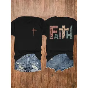 Womens Christian Faith Graphic T Shirt Soft Cotton Short Sleeve Crewneck Cross Front Scripture Print Back Casual Summer Church Worship Gift Tee