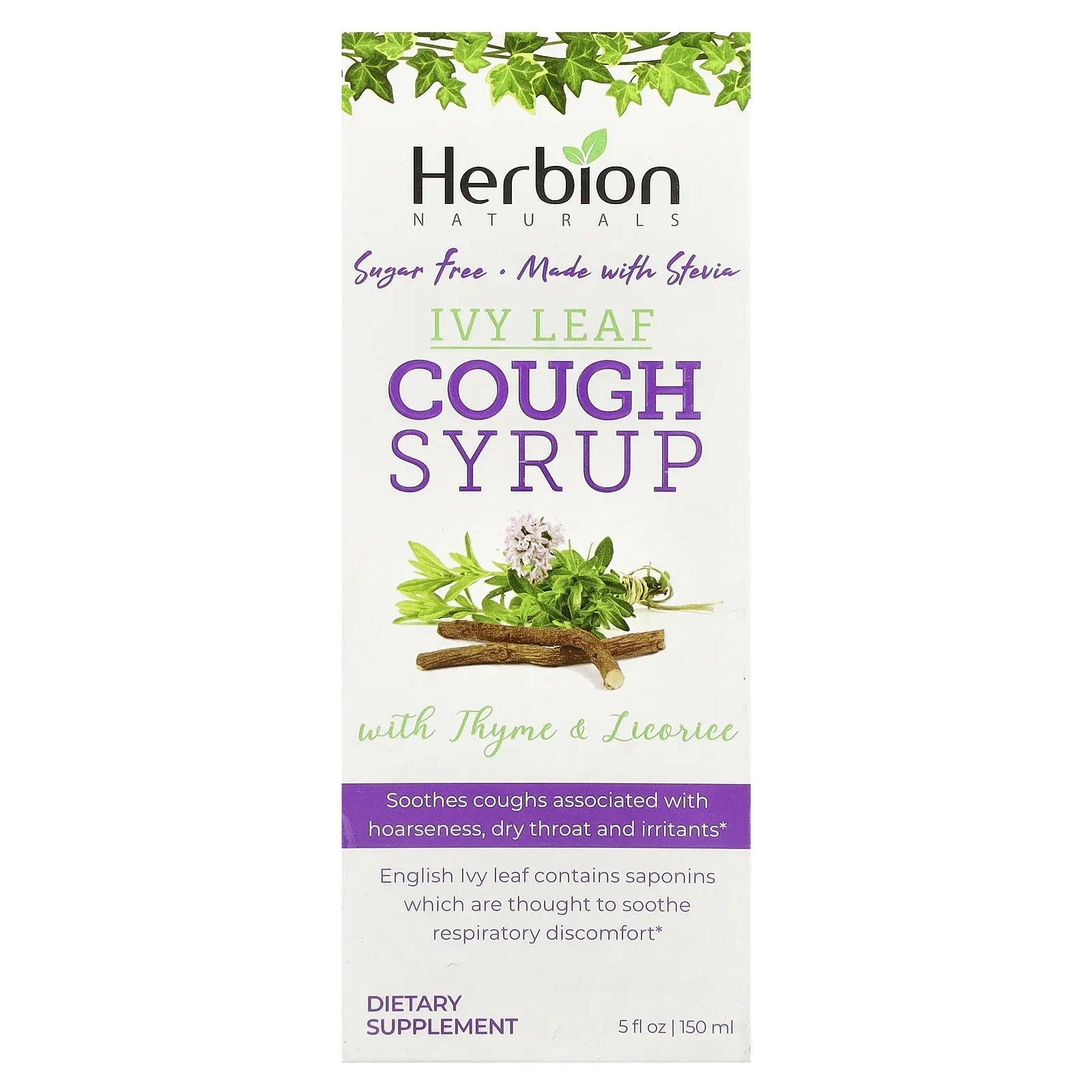Herbion Naturals Naturals, Ivy Leaf Cough Syrup With Thyme & Licorice, Sugar Free, 5 fl oz (150 ml)