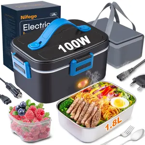 Truck Digital Timing Dual-Use Electric Food Warmer Lunch Box, 12V/24V/110V Universal Voltage, Stylish Tableware Set, Portable Fork & Spoon Storage Carry Bag for Workplace Use