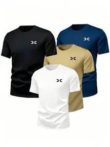 Simple Cross Logo Sport T-Shirt, 4 Colors Available, High Elasticity Quick-Dry Short Sleeve, Breathable Fitness Casual Unisex Top