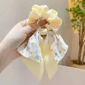 Floral Print Bow Elastic Hair Bands Women Hair Ties Women Elegant Ribbon Rubber Band Headwear Girls Women Hair Accessories