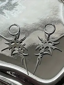 Vintage Dark Gothic Irregular Thorn Stainless Steel Earrings, Hip Hop Punk Trendy Rock Unisex Couple Party Street Style Earings, High Quality Earrings