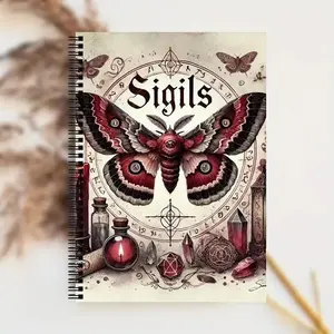 Vintage Butterfly Pattern Notebook Mystical Codex, Rune & Mystery Symbol Guide, Moon Pentagram Butterfly Art Ritual Book