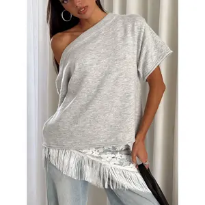 Kourta Off Shoulder Oversized Knit Top Grey Marle