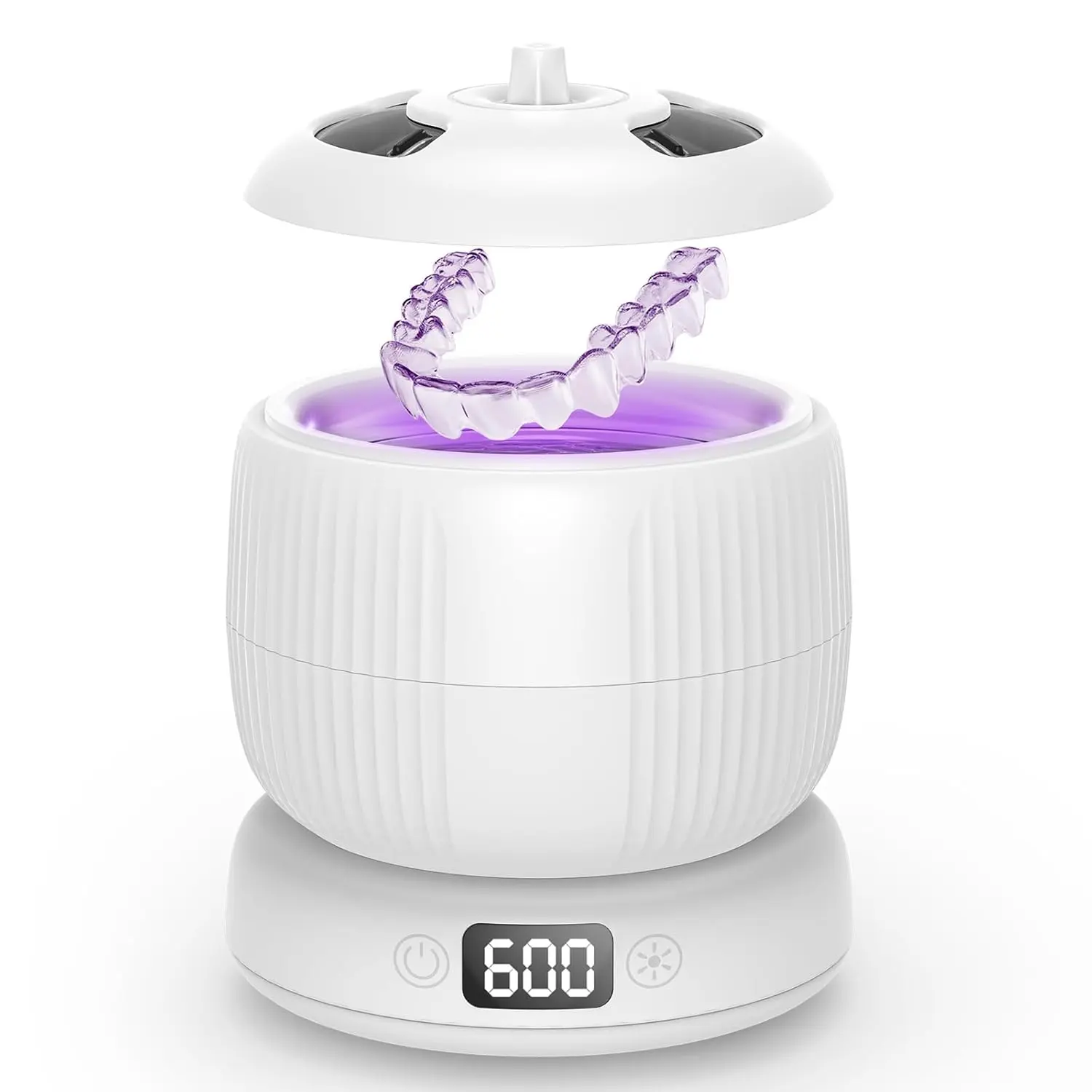 Upgraded 45000Hz Ultrasonic Retainer Cleaner Machine with UV Cleaning, Separate Base, 3 Timing Modes, Removable Top Cover for Dentures, Aligners (White)