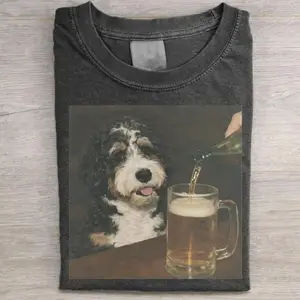 Bernedoodle Drinking Beer T-shirt, Vintage Dog Shirt, Dog Dad Dog Mom Tee, Dog Lover Shirt Gift, Unisex Crewneck Menswear and Womenswear