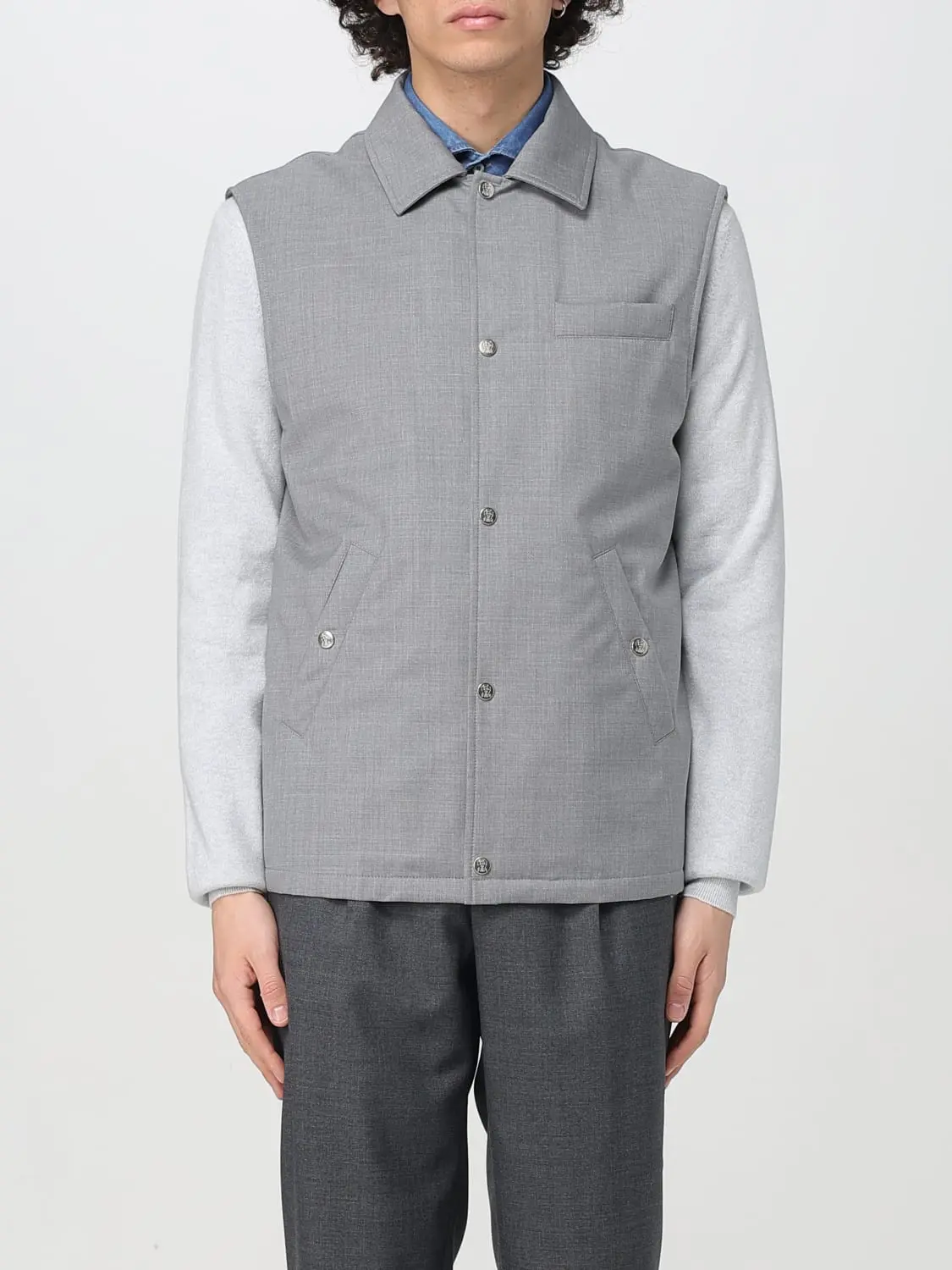 BRUNELLO CUCINELLI MEN'S LIGHT GREY WOOL JACKET