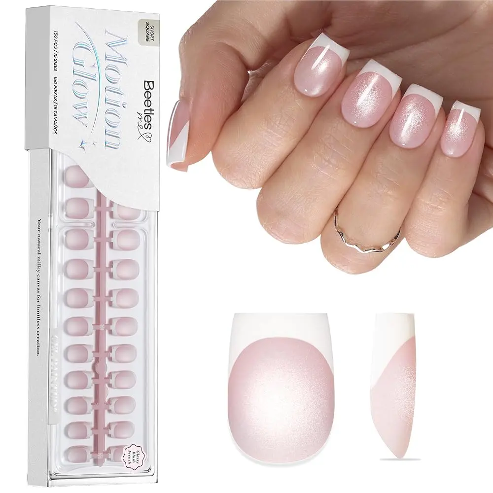 【Live Only】Beetles Motion Glow Cat Eye Press On Nails Tips,  Short Square Almond Shape Natural Acrylic Nail Tips Effortless Beauty & DIY Manicures -   Easter Nail  Mother's Day gift Spring Nail Taste of Spring