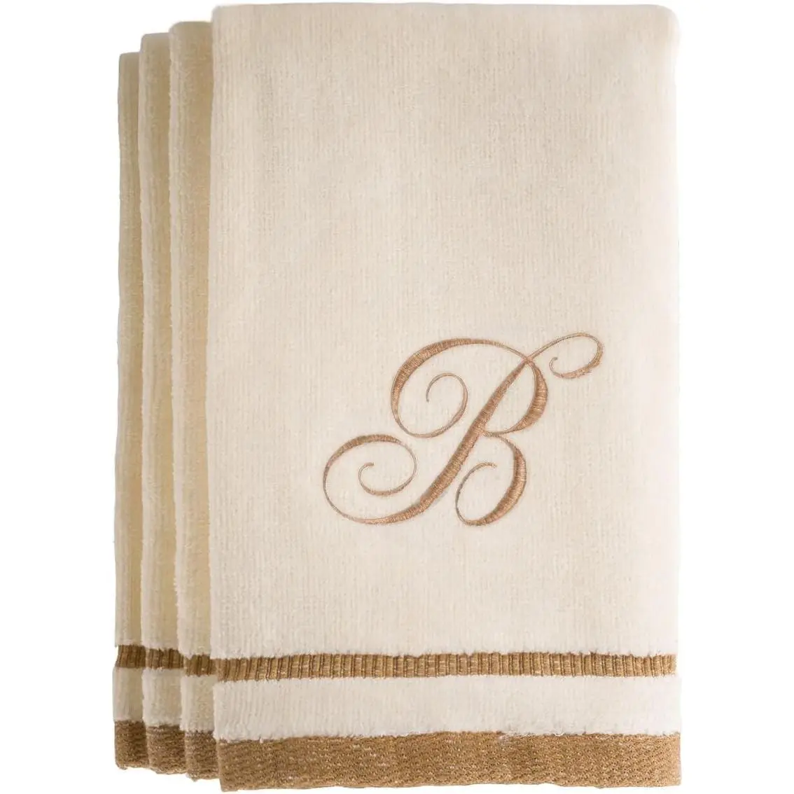 Monogrammed Gifts, Fingertip Towels, 11 x 18 Inches - Set of 4- Decorative Golden Brown Embroidered Towel - Extra Absorbent 100% Cotton- Personalized Gift- for Bathroom/Kitchen- Initial B (Ivory)