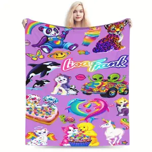 Lisa Frank Themed Cozy Flannel Blanket - Vibrant, Rainbow and Whimsical Designs, Suitable for All Seasons, Ideal for Home or Outdoors