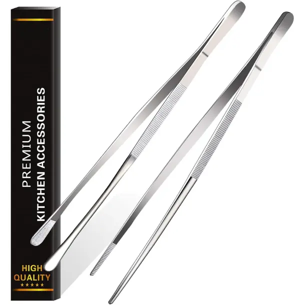 [New Deal] 2 Pcs 12-Inch Fine Hardware Stainless Steel Tweezers Tongs, Extra-Long Handle Outdoor BBQ Utensils, BBQ Tools for Barbecue Cooking Kitchen
