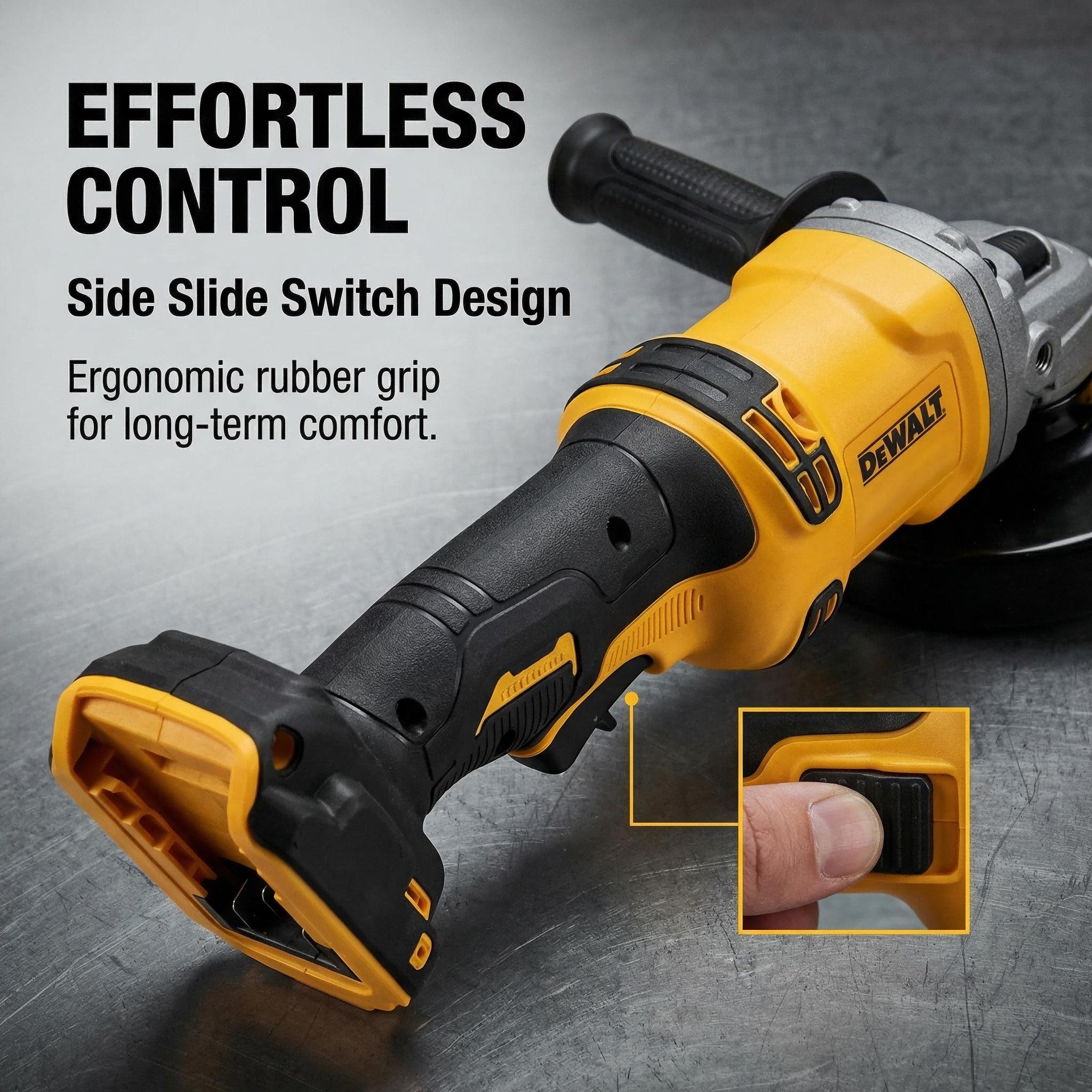 Dewalt DCG405-125 20V Brushless Angle Grinder – 9000 RPM, 125mm Max Wheel Diameter – Slide Switch Design with 9 Angle Positions for Metal & Masonry Cutting