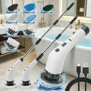 Electric Spin Scrubber, Cordless Cleaning Brush with 8 Replaceable Brush Heads, Tub and Floor Tile Power Scrubber Dual Speed with Adjustable & Detachable Handle for Bathroom Tub