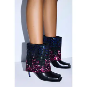 AZALEA WANG VOLLMER BLACK RHINESTONE CUFF BOOTIE WITH SQUARE TOE